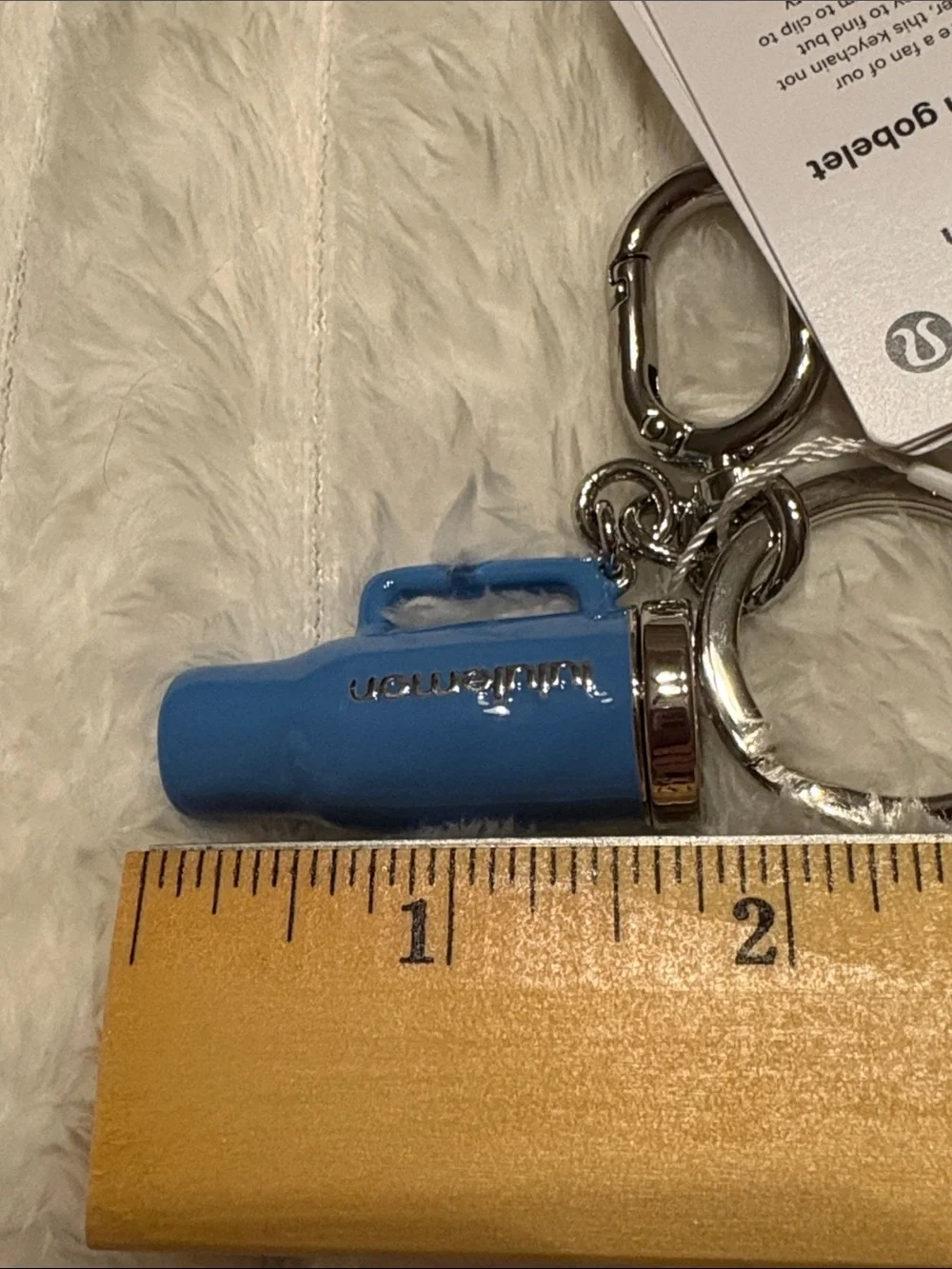 NWT lululemon athletica Blue Tumbler Charm Keychain with Silver Hardware